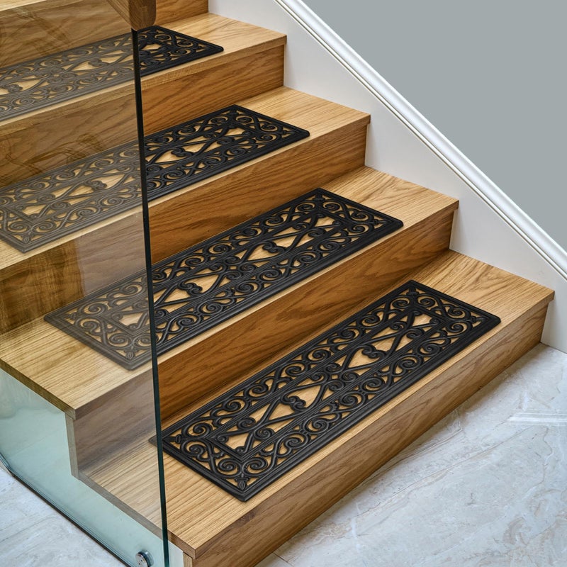 Ottomanson Indoor/Outdoor Hose-Wash Iron Wrought Design Non-Slip Rubber 10" x 30" Modern Stair Treads for Stairs, Garage, Patio, 5 Pack, Black Wrought - Image 5
